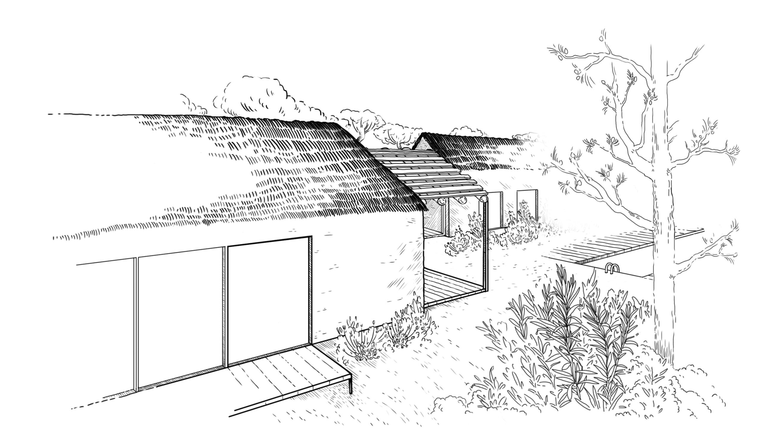 line illustration of a house facade, revised version