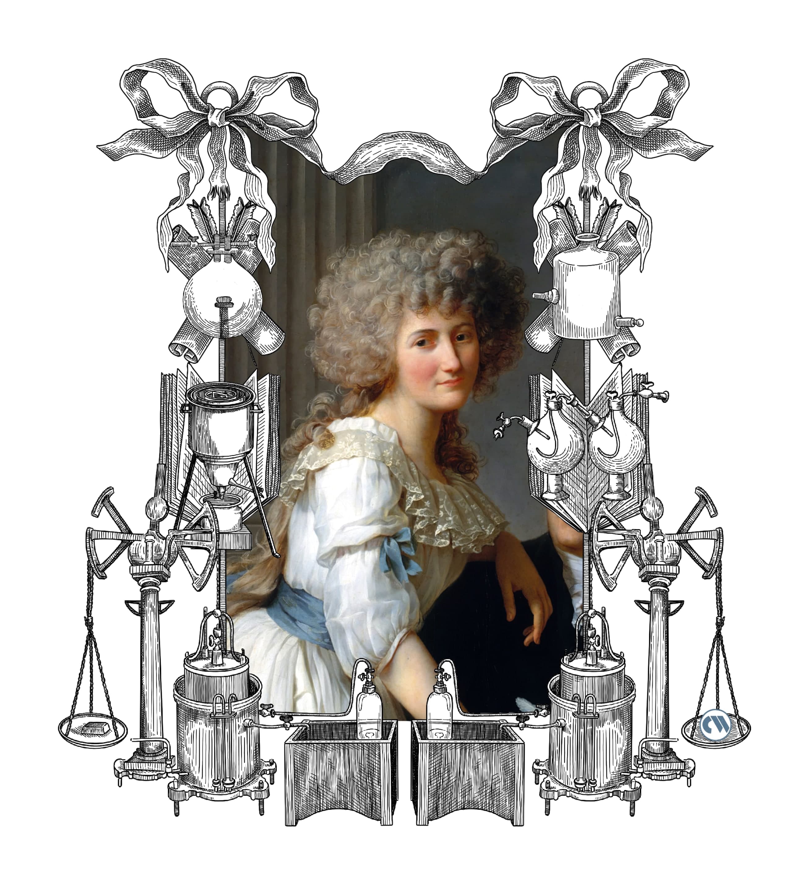 illustrated portrait of Marie-Anne Lavalier in a white dress