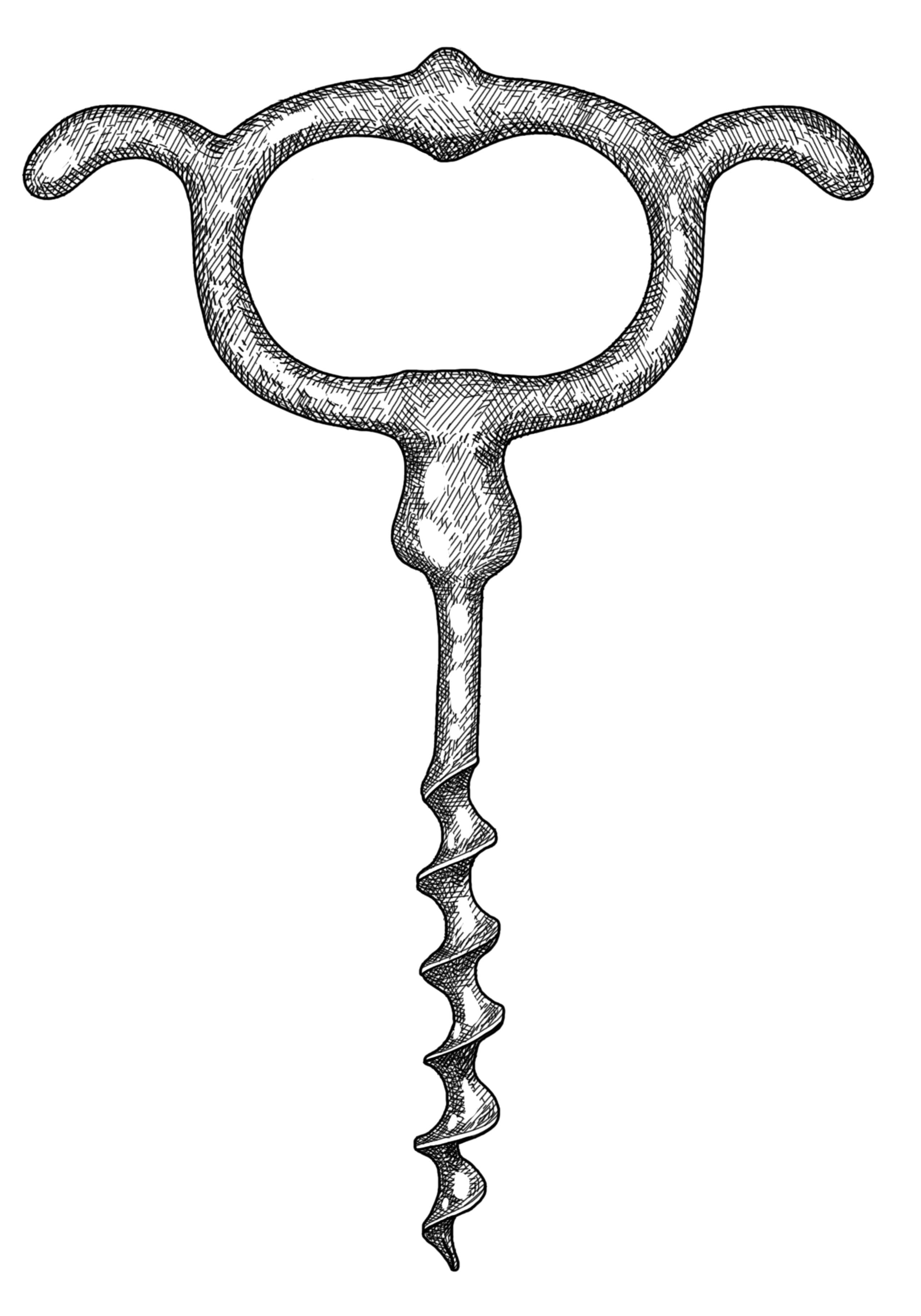 detailed fine line illustration of a corkscrew