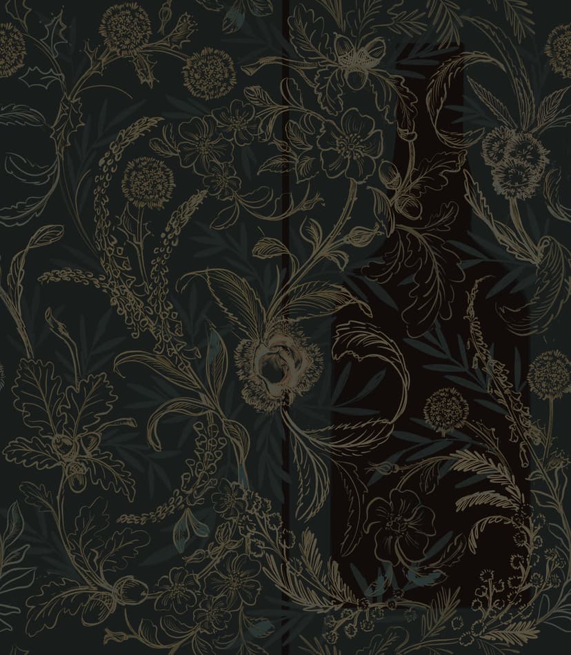 First exploration of the Graham's Port motif in a dark palette — black ground, grey-gold linework, nocturnal register close to the brief's references