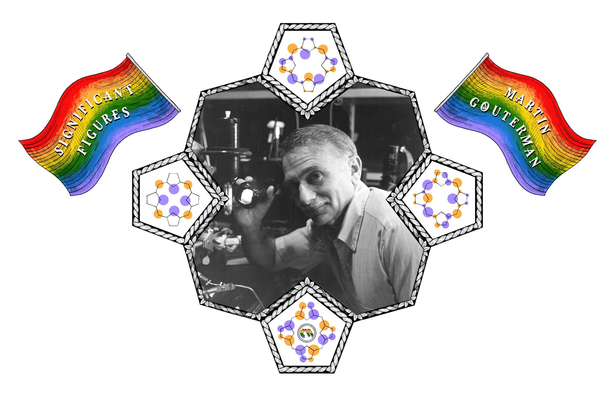Martin Gouterman clored frame. Chemistry Molecule and LGBTQIA+ flag