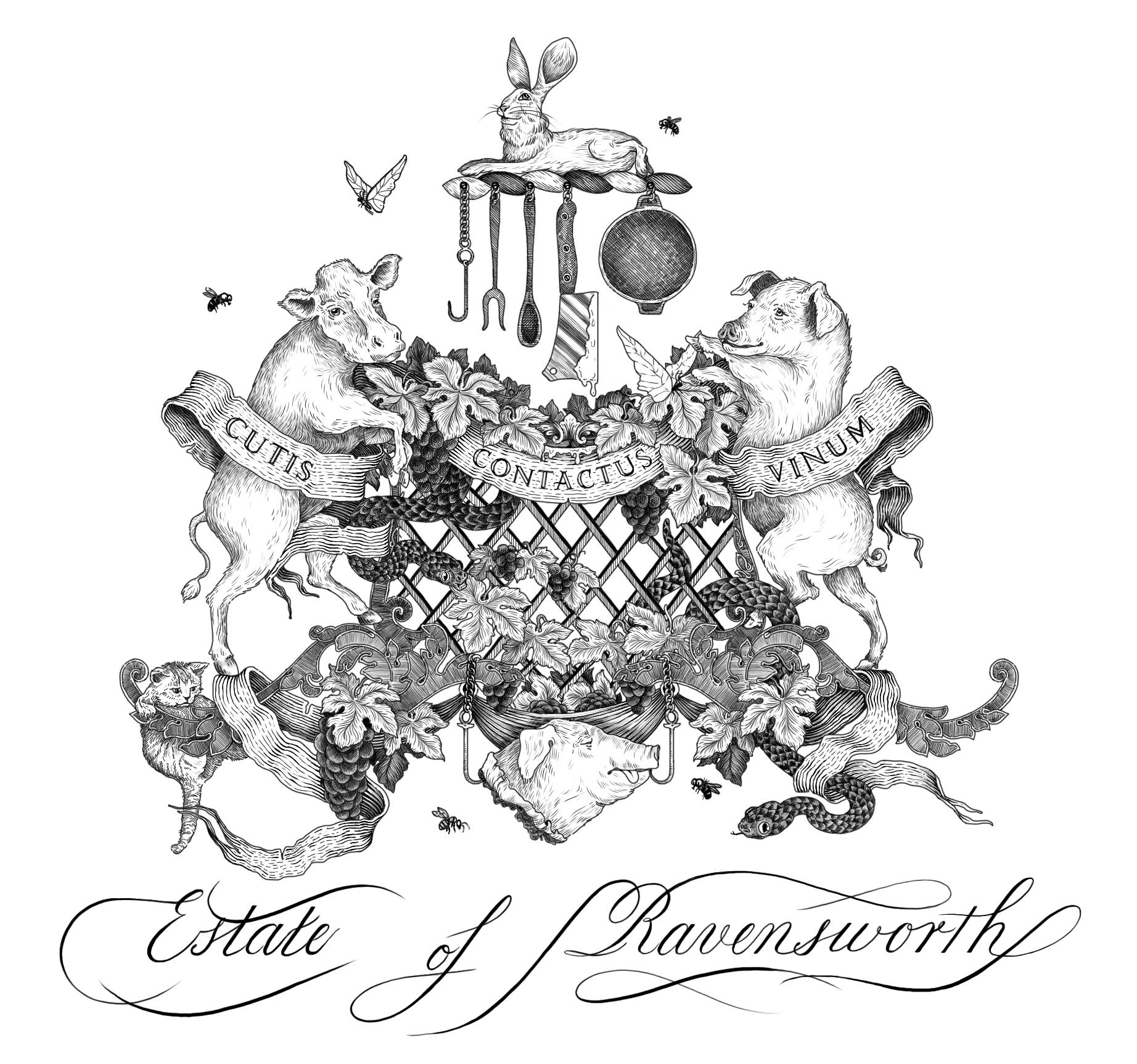 Composed illustration for the Australian wine label Ravensworth